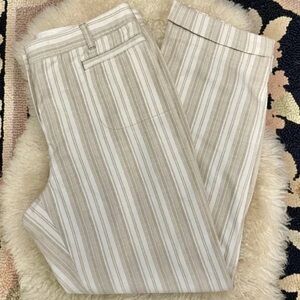 Tory Burch Flat Front Cotton Trousers Sz 2 Oatmeal/Tan Striped